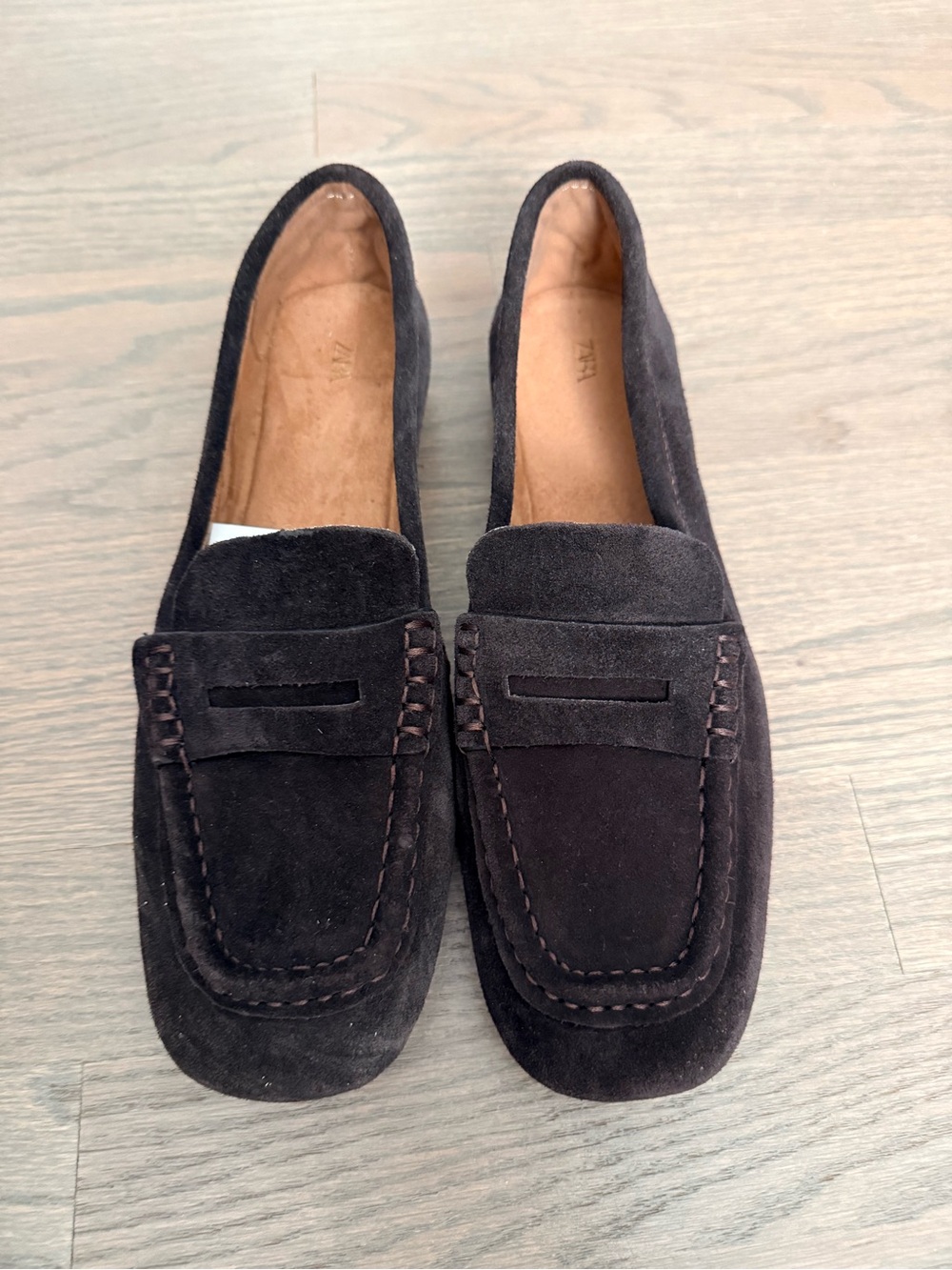 Zara Women's Chocolate Brown Suede Penny Loafers